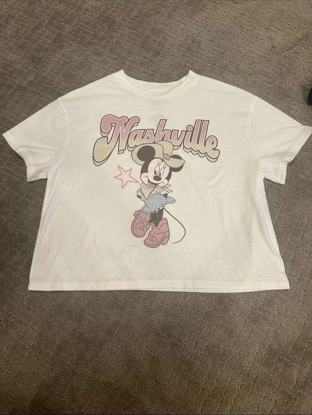 Disney White Minnie Nashville Graphic Tee with Pink Accents